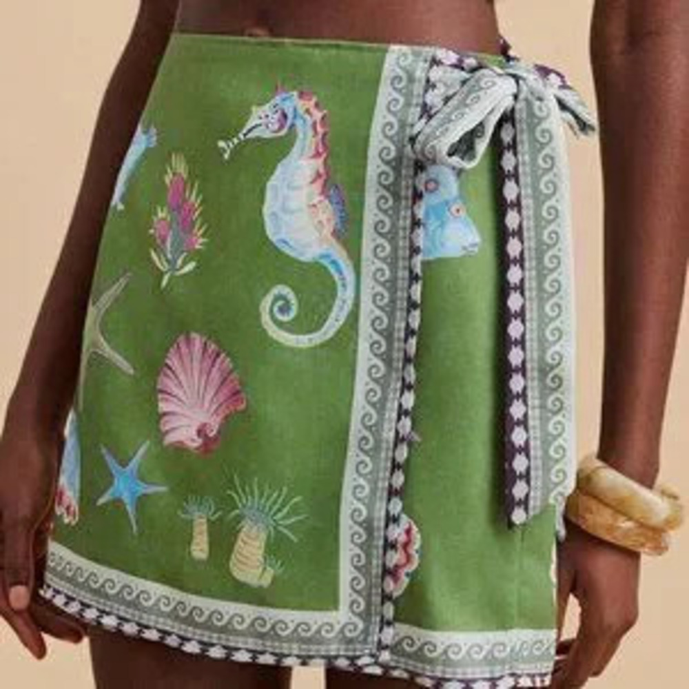 Green Boho Women's Marine Life Print Casual Skirt